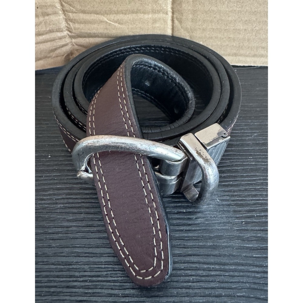 Fossil Mens Genuine Leather Reversible Black/Brown Belt Size 36 Silver **